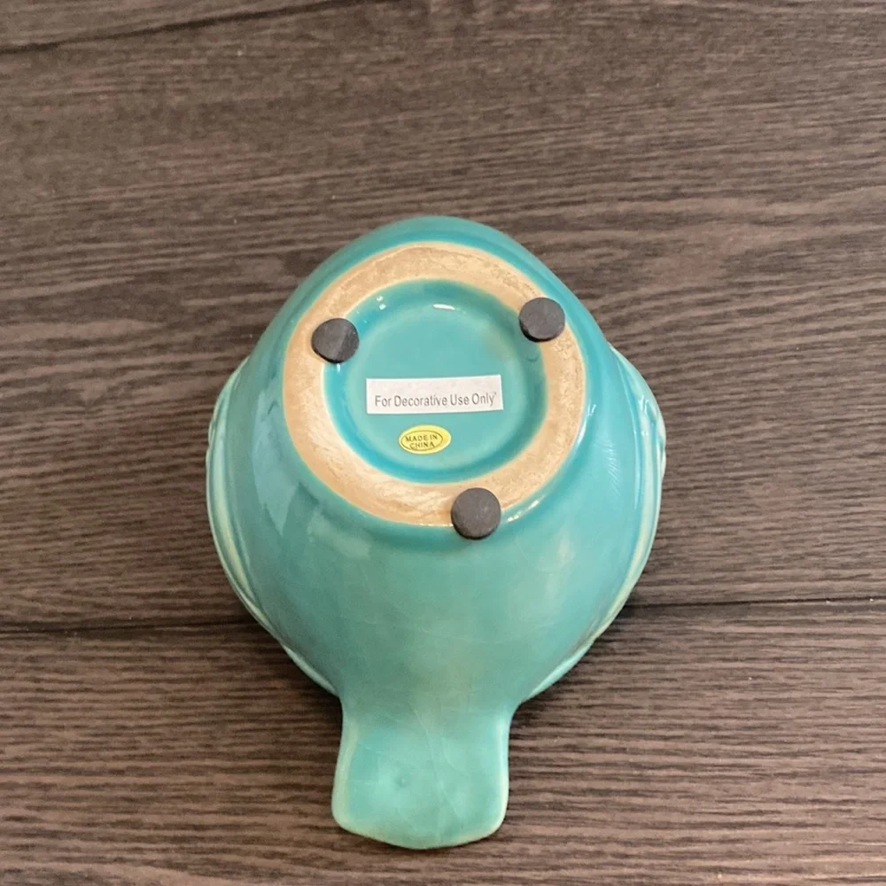 Seafoam green ceramic bird container. 4” diameter across opening. Cute! - Picture 8 of 11